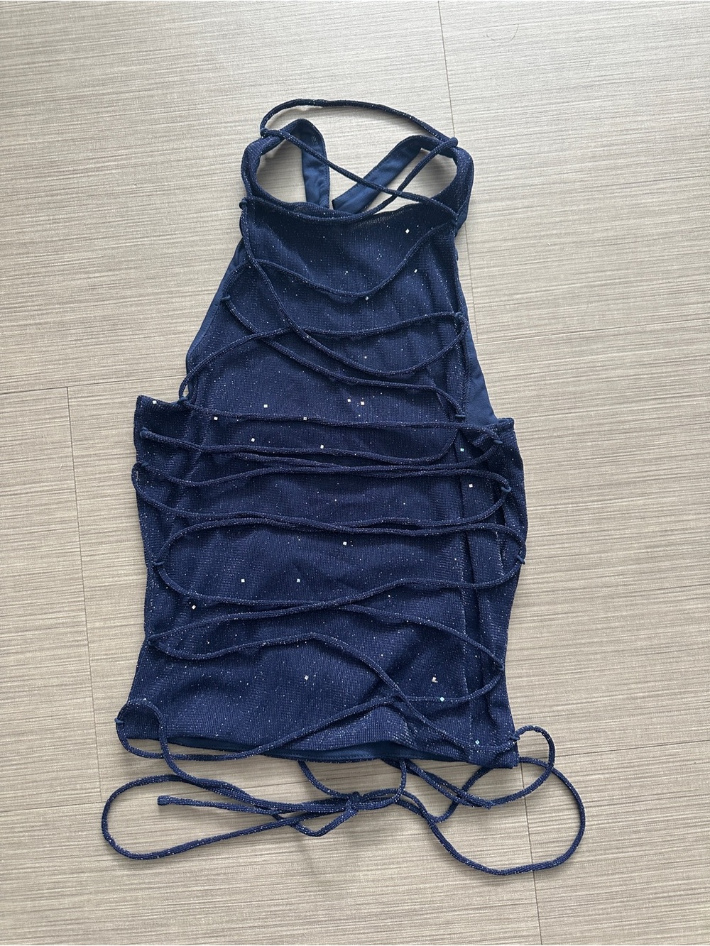 Princess Polly Navy Glitter Mesh Tank Top